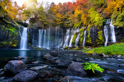 Shiraito waterval in de herfst, Japan