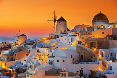 Oia bij zonsondergang, Santorini Griekenland